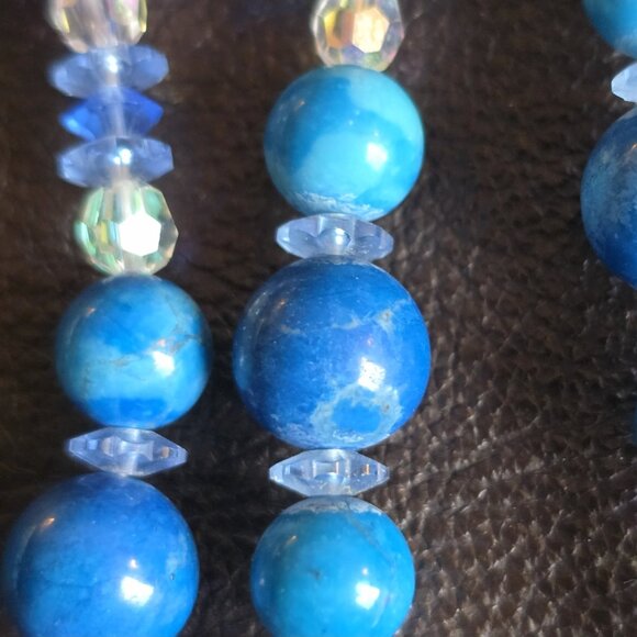 Vintage blue stone & crystal bead necklace (Lapiz lazuli?) - Picture 4 of 8